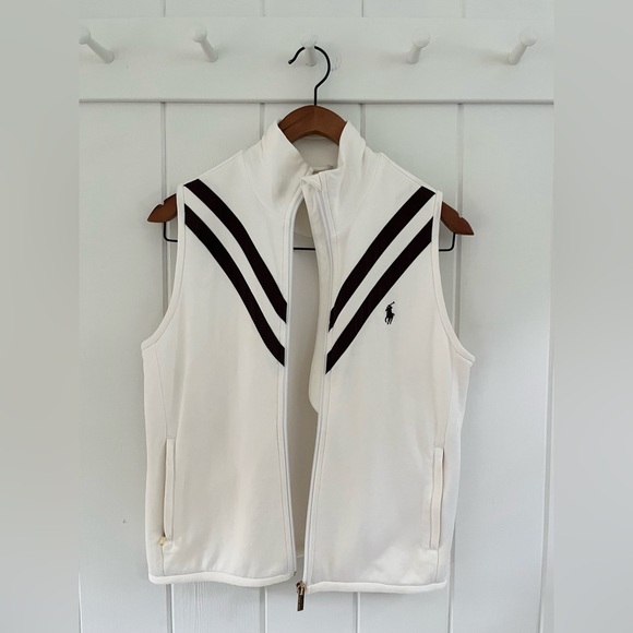 Ralph Lauren Golf Vintage Zip Vest Womens Small Mock Neck Ivory Brown Old Money - Picture 4 of 16
